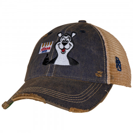 Hamm's Beer Bear Logo Patch Distressed Tea-Stained Adjustable Hat